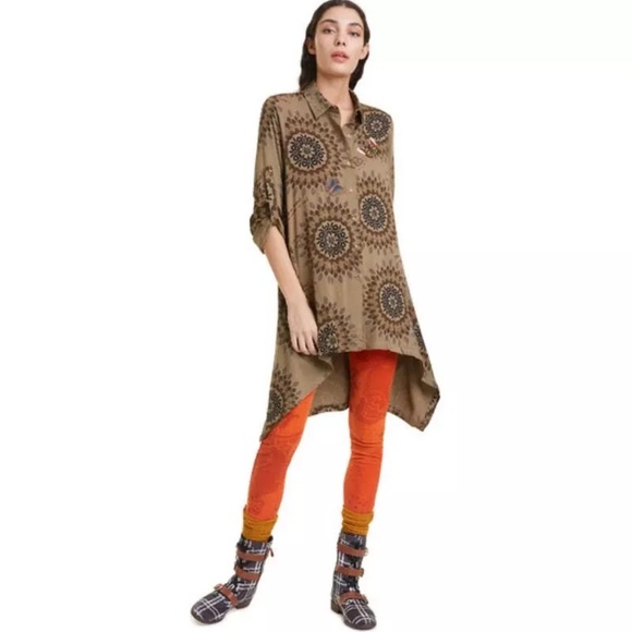 Desigual Dress Tunic Shirt Dress Embroidery and Studding Detail, US L, NWT - Picture 1 of 10